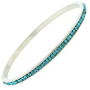 Sky Aqua Blue Layering Crystal Elegant Silver Classic Eternity Bangle Bracelet